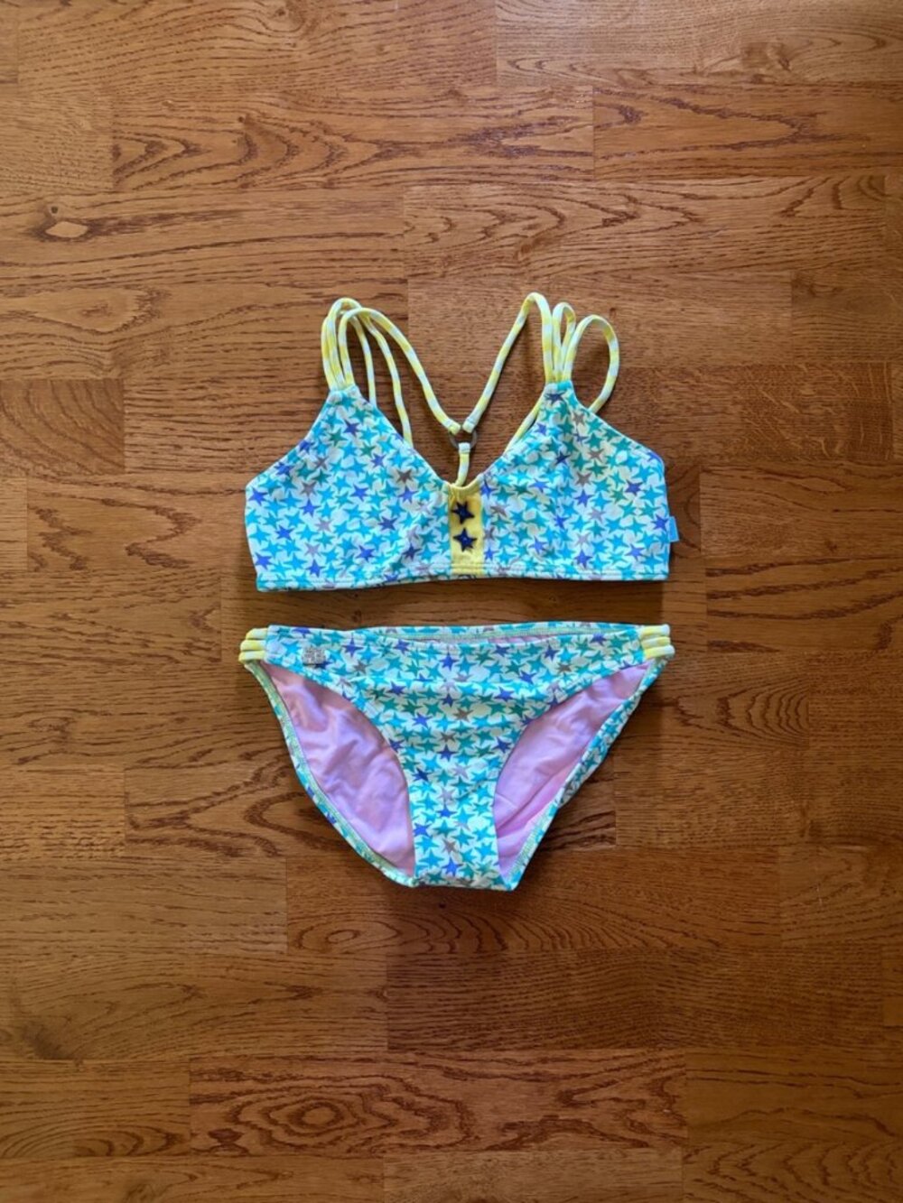 Agatha Ruiz De La Prada Bikini Swim Top Bottoms Yellow Aqua Blue Star Strappy 14
